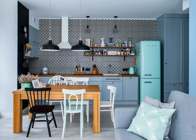 蓝色清新的北欧波兰华沙公寓室内设计