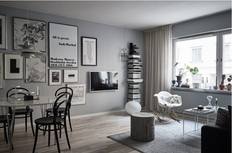 灰色带有艺术感的北欧公寓室内设计