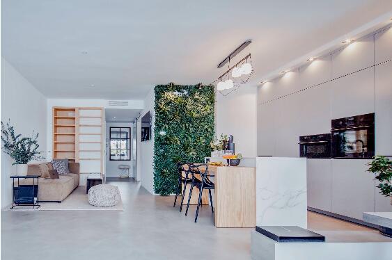 用绿色植物装饰墙面的简约现代室内空间设计