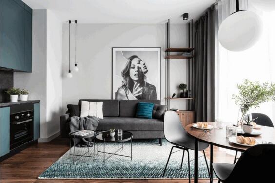 波兰灰蓝色为主题装饰的北欧室内空间设计