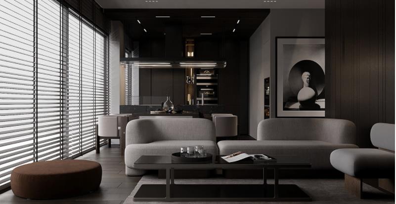 暗色系的时尚炫酷极简现代室内空间设计