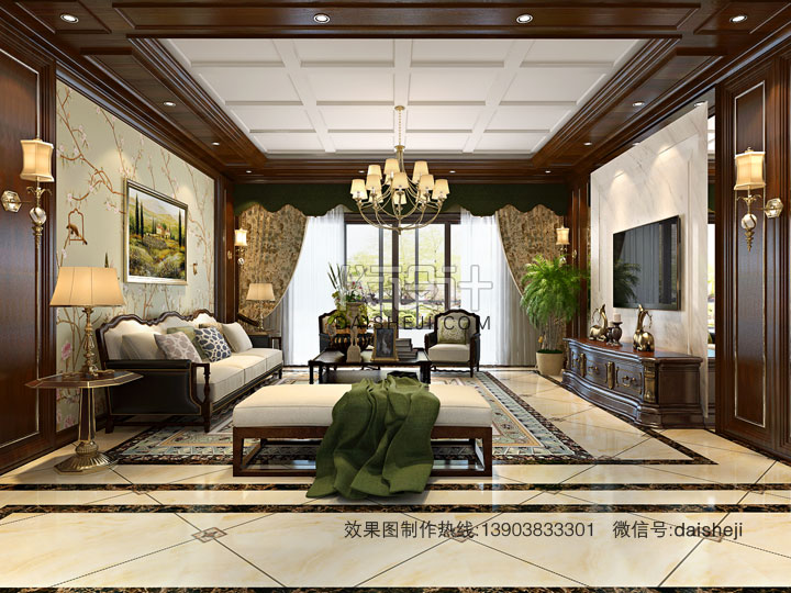 华丽奢华的欧式挑高客厅效果图制作-代设计